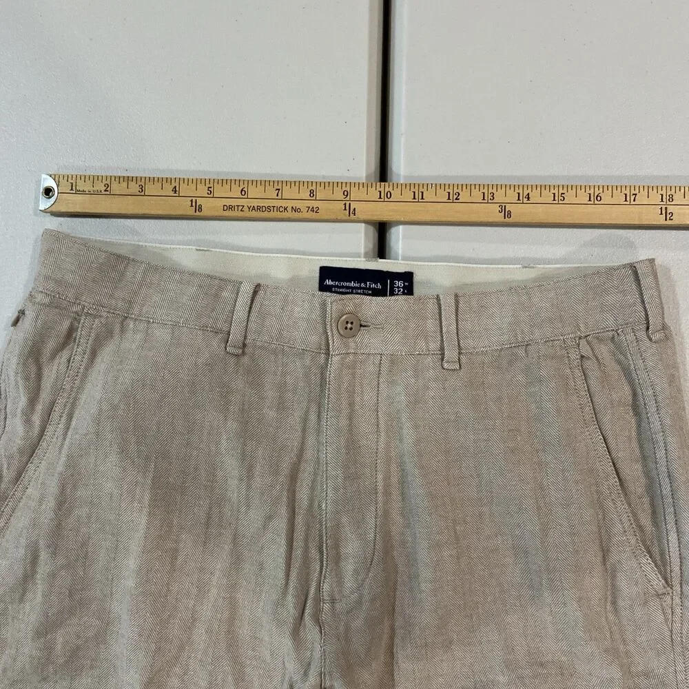 Abercrombie & Fitch Men’s Straight Fit Stretch Herringbone Pants Beige 36x32